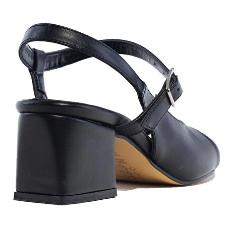 Dagoster DZA07-92823440 Siyah Çift Bantlı Klasik Topuklu Kadın Ayakkabı