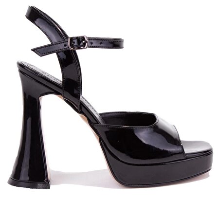 Dagoster DZA07-396801 Siyah Rugan Tek Bantlı Platform Topuklu  Kadın Ayakkabı