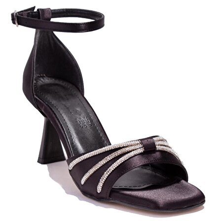 Dagoster DZA07-1125050BB Siyah Saten Taşlı Abiye Topuklu Kadın Ayakkabı
