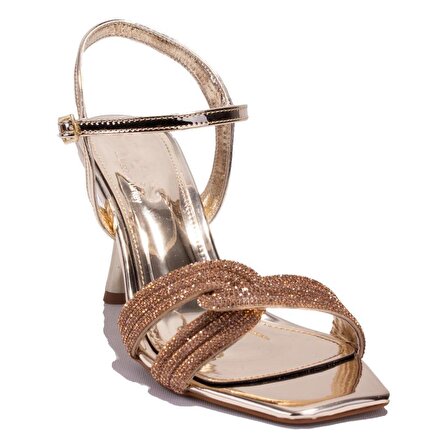 Dagoster DZA07-405170BB Altın Taşlı Abiye Topuklu Kadın Ayakkabı