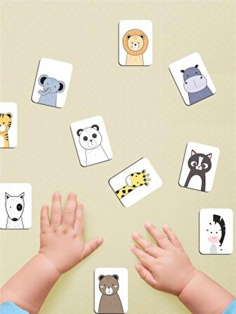 Zeka Kartları Eşleştirme Oyunu Sevimli Hayvan Hafıza Kartı Ahşap Eğitici Puzzle Oyuncak (5,5X7,5 Cm)