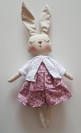 Oyun&uyku Arkadaşı Oynar Kollu - Tak Çıkar Elbiseli Organik Tavşan-boyu:45cm
