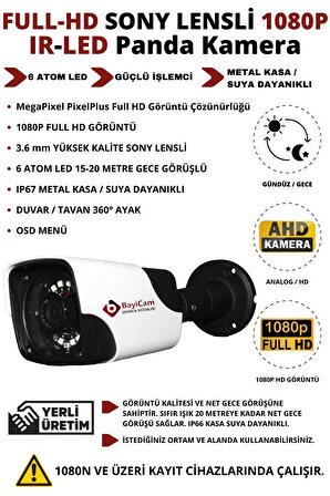 BayiCam 12 Kameralı Metal Panda Kasa Sony Lensli 1080P Full HD Gece Görüşlü Kamera Seti 320GB Hard Disk -12P