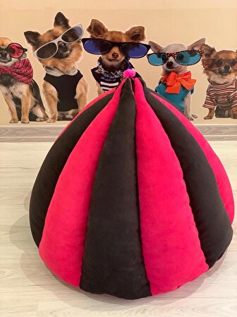 Mady Aksesuar Özel Tasarım Çadır Kedi Köpek Yatağı Pembe Gri 65 cm