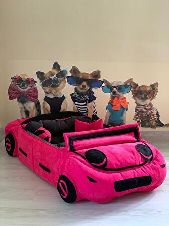 Mady Aksesuar Özel Tasarım Araba Kedi Köpek Yatağı Pembe 105 cm 