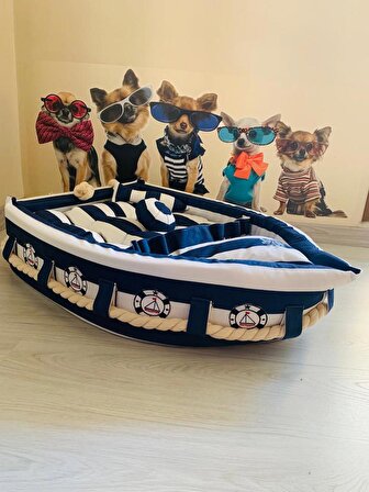 Mady Aksesuar Özel Tasarım Gemi Lacivert Konforlu Köpek Yatağı-Kedi Yatağı 85 cm 