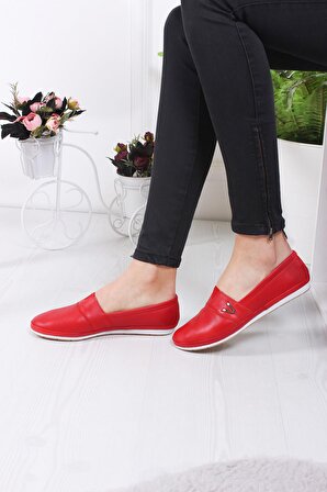Hakiki Deri Kadın Ayakkabı - Kırmızı H098