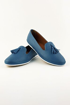 Hakiki Deri Kadın Ayakkabı - Kot Mavi H102