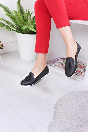 Hakiki Deri Kadın Ayakkabı - Siyah H102