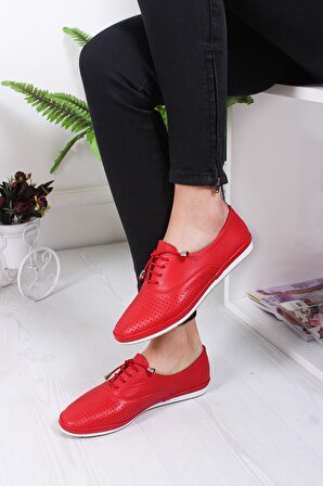 Hakiki Deri Kadın Ayakkabı - Kırmızı H110