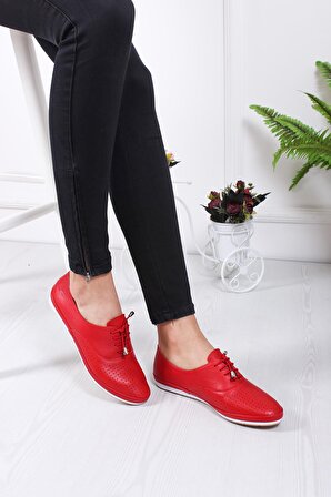 Hakiki Deri Kadın Ayakkabı - Kırmızı H110