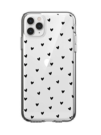 iPhone 11 Pro Max  Minik Kalpler Siyah Desenli Şeffaf Telefon Kılıfı