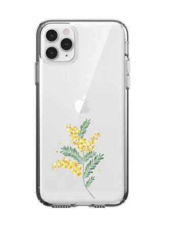 iPhone 11 Pro Max  Sarı Çiçek Desenli Şeffaf Telefon Kılıfı