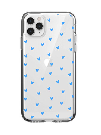 iPhone 11 Pro  Minik Kalpler Mavi Desenli Şeffaf Telefon Kılıfı
