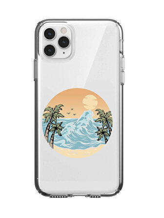 iPhone 11 Pro Summer Beach Desenli Şeffaf Telefon Kılıfı