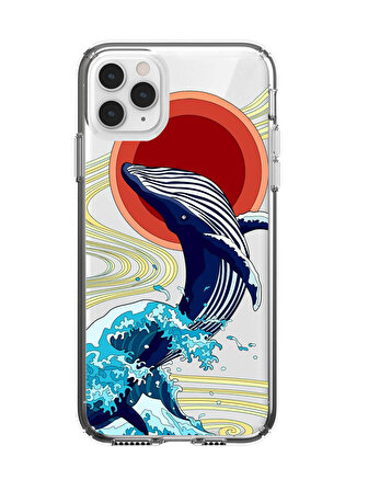 iPhone 11 Pro  Kanagawa Dolphin Desenli   Şeffaf Telefon Kılıfı