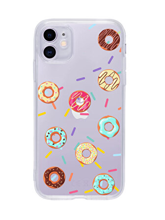iPhone 11 Donuts Desenli Şeffaf Telefon Kılıfı