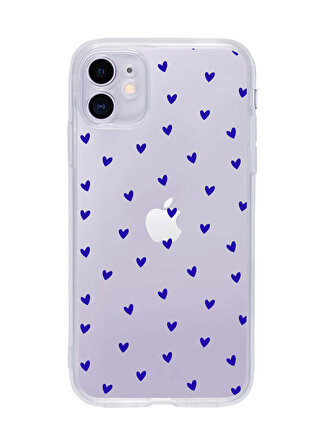 iPhone 11  Minik Kalpler Lacivert Desenli Şeffaf Telefon Kılıfı