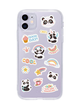 iPhone 11 Sticker Panda Tasarımlı Şeffaf Telefon Kılıfı