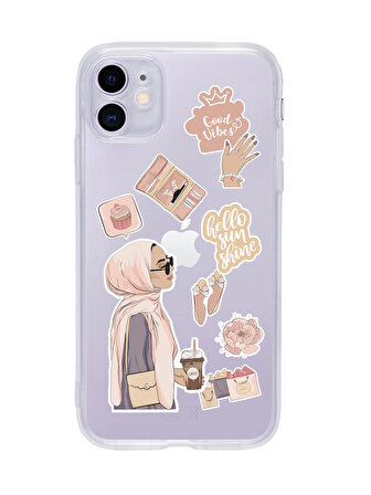 iPhone 11 Hijab Sticker Tasarımlı Şeffaf Telefon Kılıfı
