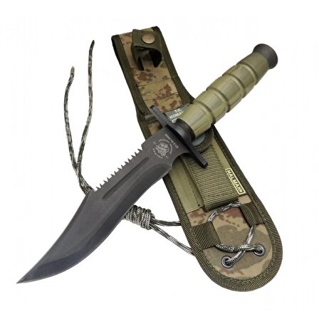 Halmak 0698 Haki Komando Bıçağı 30cm -  Testere Detaylı, Oluklu, Kılıflı