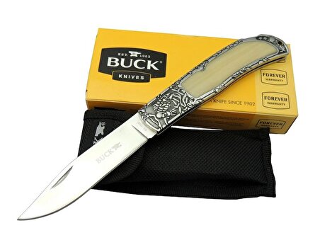 Buck Knives BK-009WY Kamp Çakı 23 cm - Sedef &amp;amp; Metal Saplı, Kılıflı, Kutulu