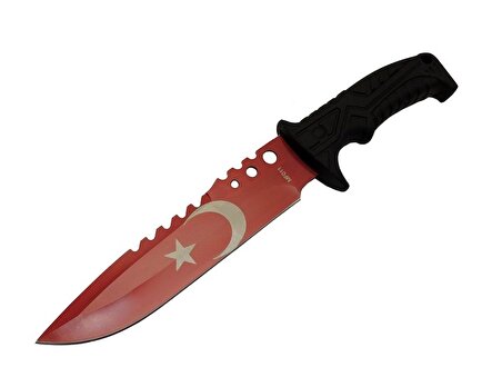 Bora Ayyıldız MF011 RD Kırmızı Av Bıçağı 31cm - Testere Detaylı Bıçak, Kılıflı, Plastik Sap