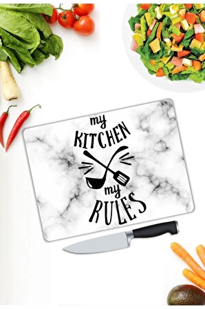 My Kitchen My Rules | Cam Kesme Tahtası |  25 x 35 cm