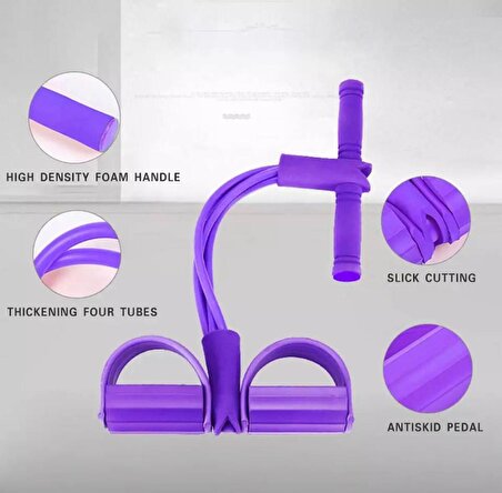 Body Trimmer 4 Lastikli Egzersiz Aleti El Ayak Direnç Yayı Lastiği Mor