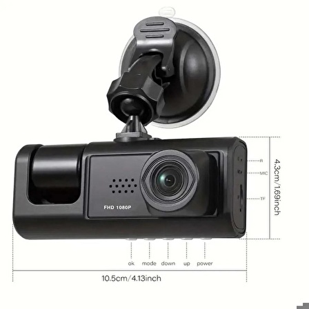 DV300 Yeni 3 Kameralı Araç İçi Kayıt Kamerası Trafik Recorder 2 İnç IPS Ekran Full HD 1080p