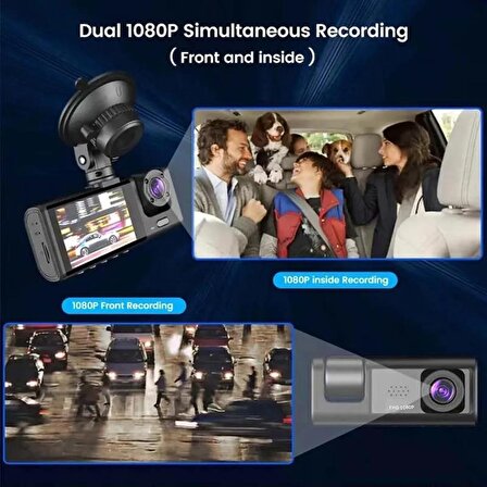 DV300 Yeni 3 Kameralı Araç İçi Kayıt Kamerası Trafik Recorder 2 İnç IPS Ekran Full HD 1080p