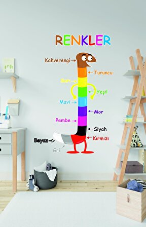 Bizerk Görsel Renkleri Öğreten Sevimli Solucan  Çocuk/Bebek Odası Kreş Anaokulu Duvar Sticker