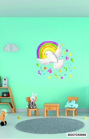 Bizerk Görsel Sevimli Güvercin Gökkuşağı Barış Çocuk/Bebek Odası Kreş Anaokulu Duvar Sticker