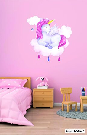 Bizerk Görsel Bulut Tek Boynuzlu At Unicorn Çocuk/Bebek Odası Kreş Anaokulu Duvar Sticker