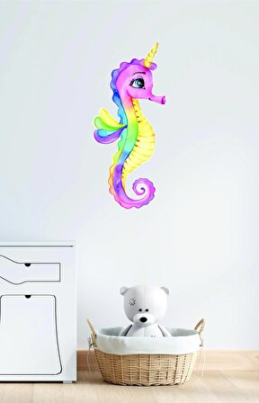 Bizerk Görsel Renkli Unicorn Denizatı Çocuk/Bebek Odası Kreş Anaokulu Duvar Sticker