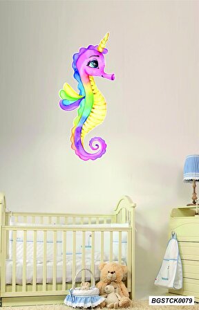 Bizerk Görsel Renkli Unicorn Denizatı Çocuk/Bebek Odası Kreş Anaokulu Duvar Sticker