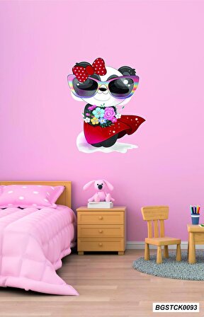 Bizerk Görsel Gözlük  Çiçek Kırmızı Elbiseli  Ayıcık Bebek/Çocuk Odası Duvar Kapı Cam Sticker Seti