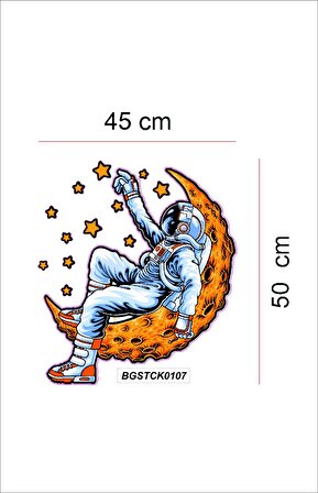 Bizerk Görsel Ay Çılgın Astronotun Düşü Yıldız Çocuk/Bebek Odası Kreş Anaokulu Duvar Kapı Sticker