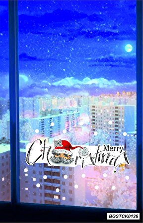Bizerk Görsel Merry Chrismas Noelbaba Yeniyıl Yılbaşı Çocuk/Bebek Odası Anaokulu Duvar Kapı Cam Sticker