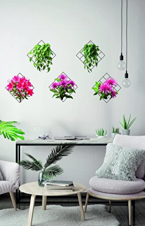 Bizerk Görsel 3d Parlak Yeşil Bitkiler Örgü Çiçek Şeffaf Duvar Sticker Ev Dekor Sanat