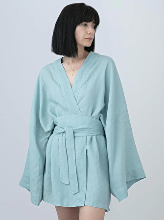 Voula Seafoam Keten Kimono