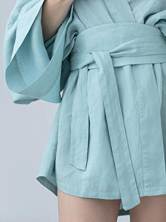 Voula Seafoam Keten Kimono