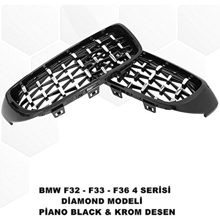 Bmw F32 4 Serisi Diamond Ön Panjur Izgara Böbrek Piano Black & Krom Desen