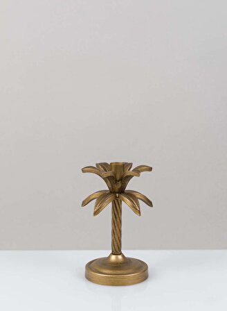 Palmiye Model Metal Şamdan Gold