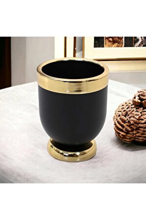 Dekoratif metal vazo 20cm Siyah Gold saksı