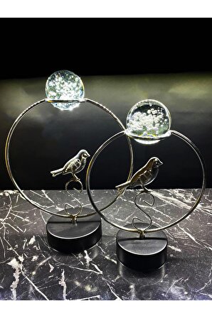 Gold 2'li Kristal Taşlı Kuş Figür, Biblo, Orta Masa, Dresuar, Ofis