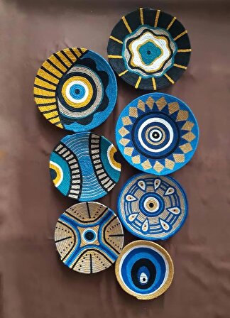 Mavi Gün Batımı Bohem Afrikan Duvar Tabağı Seti