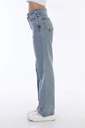 Kadın Açık Mavi Yüksek Bel Geniş Paça Bol Salaş Palazzo Jeans