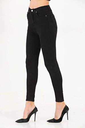 Kadın Siyah Yüksek Bel Likralı Kot Jeans