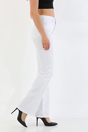 Kadın Beyaz Ispanyol Paça Esnek Likralı Pantolon